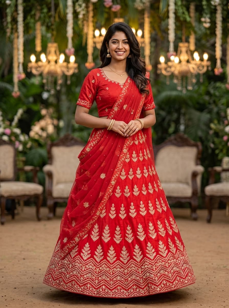 Red Embroidered Bridal Lehenga