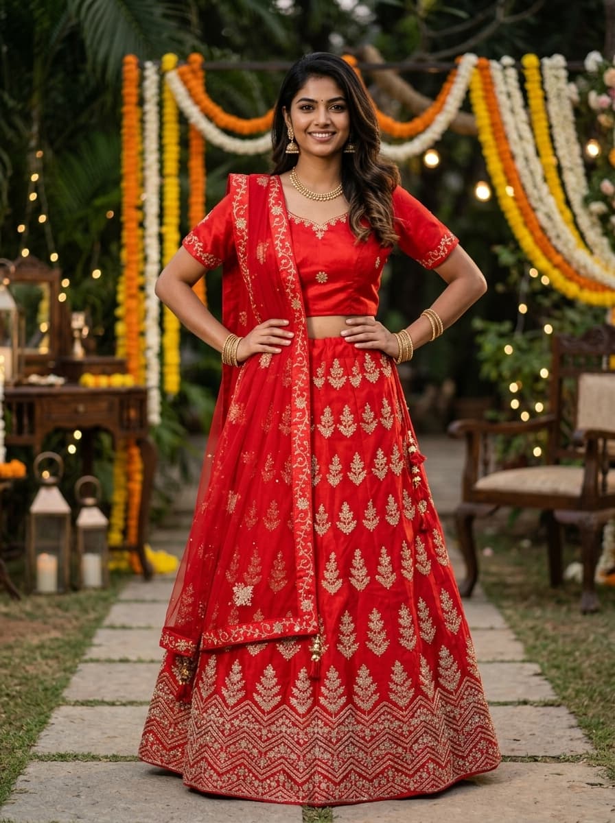 Red Embroidered Bridal Lehenga
