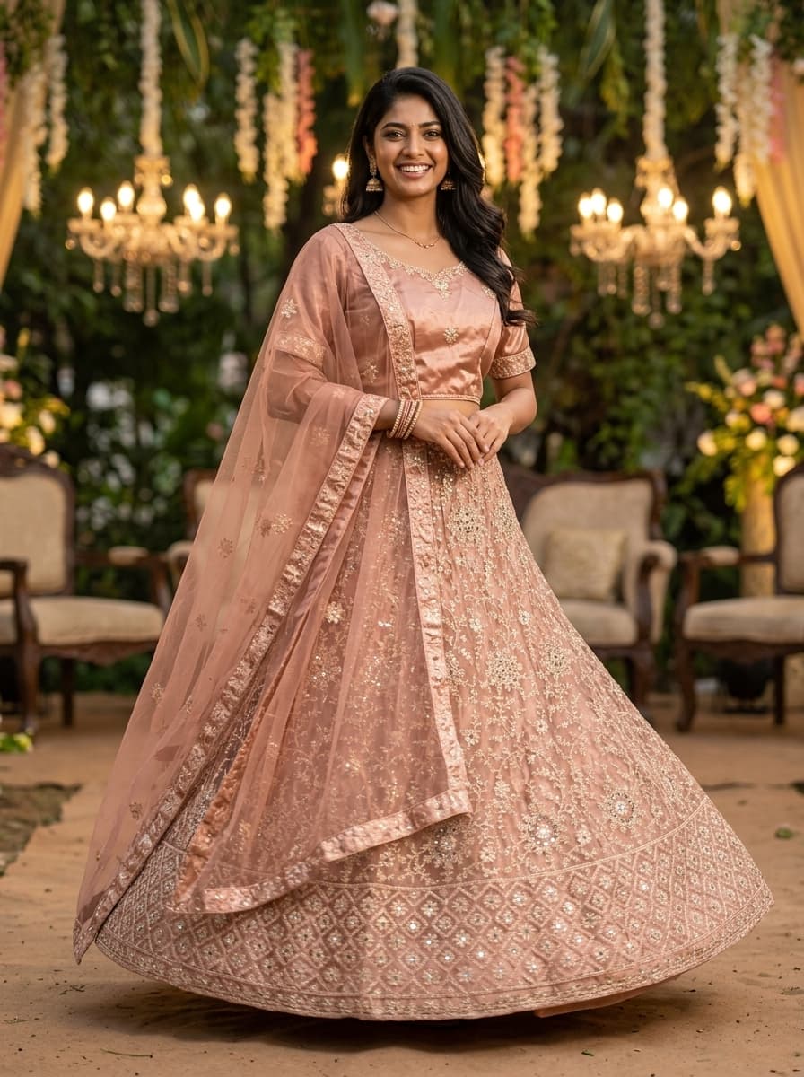 Lotus Pink Gold Embroidered Lehenga