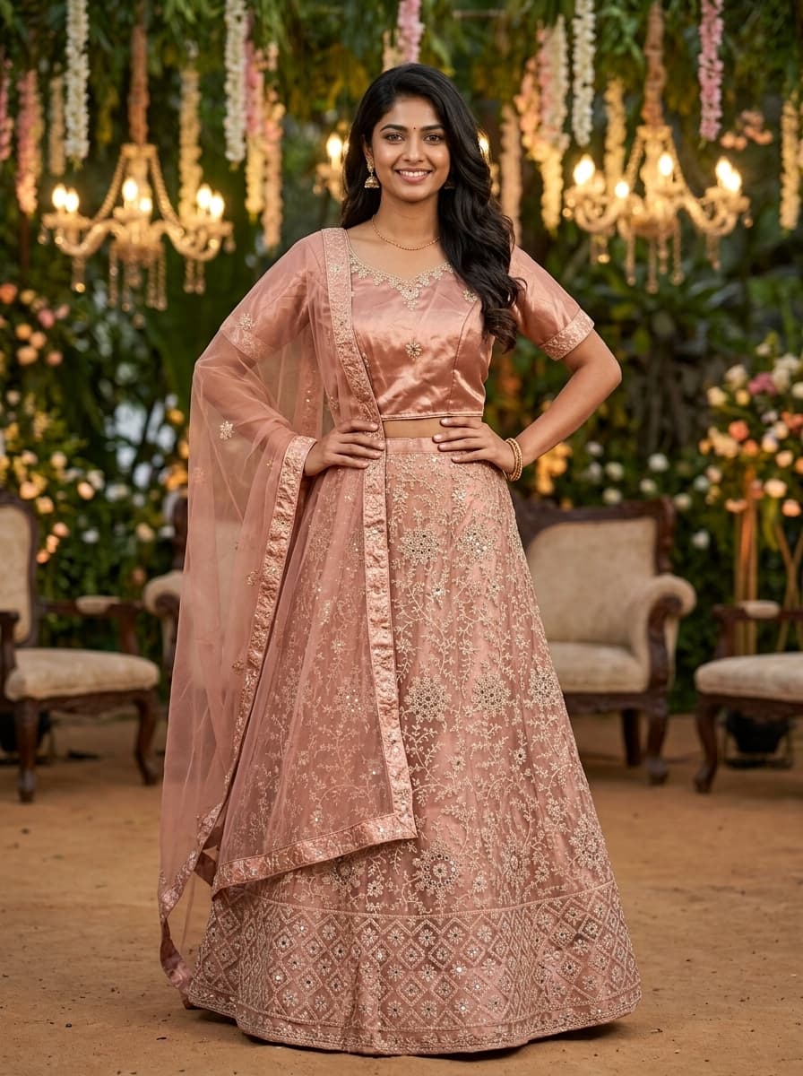 Lotus Pink Gold Embroidered Lehenga