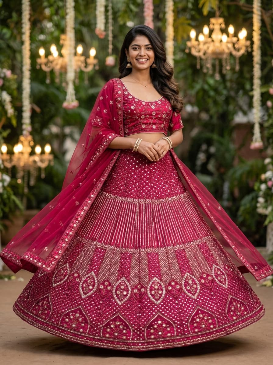 Royal Bridal Rani Pink Sequin Lehenga