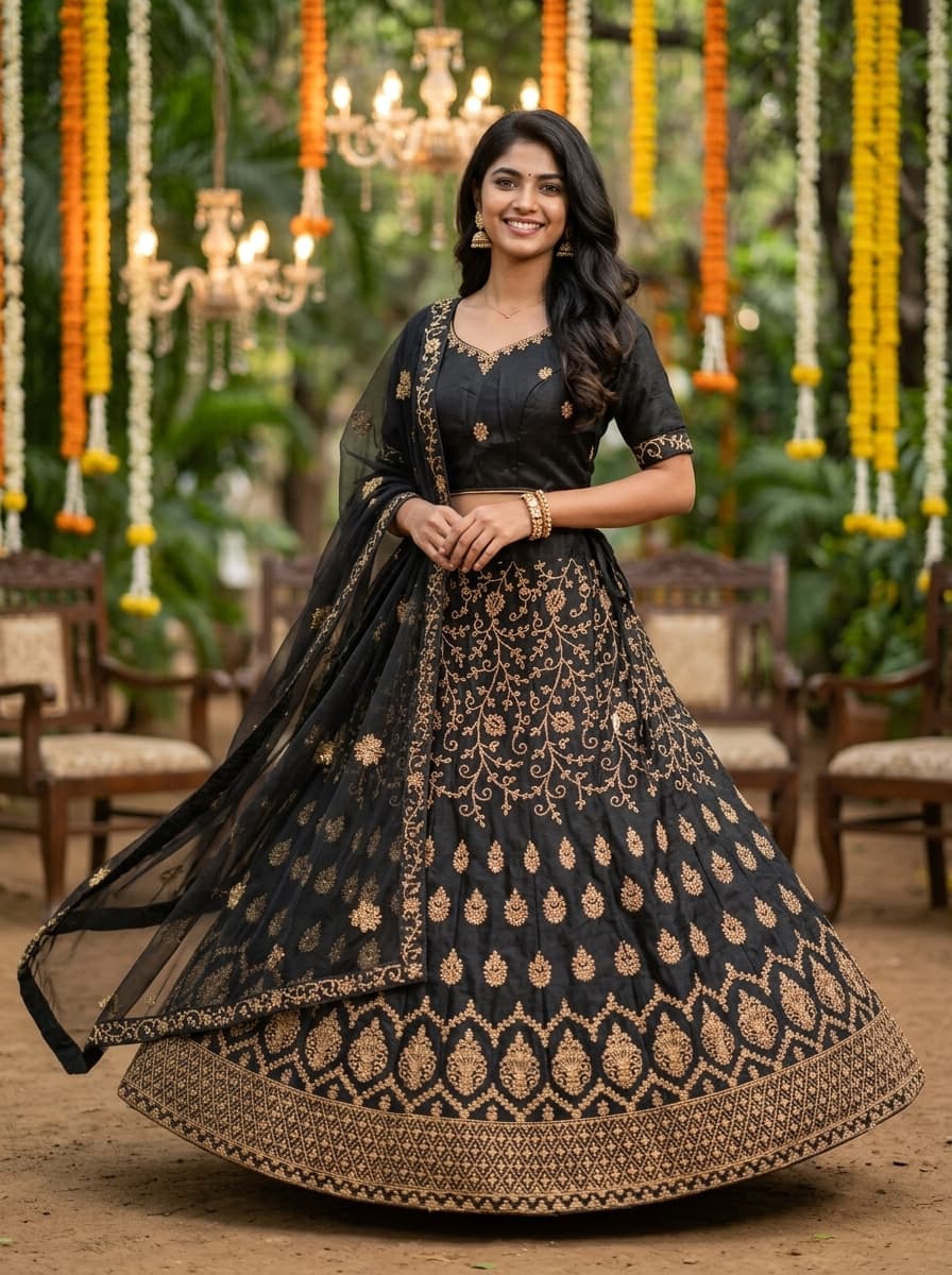 Black Gold Embroidered Lehenga