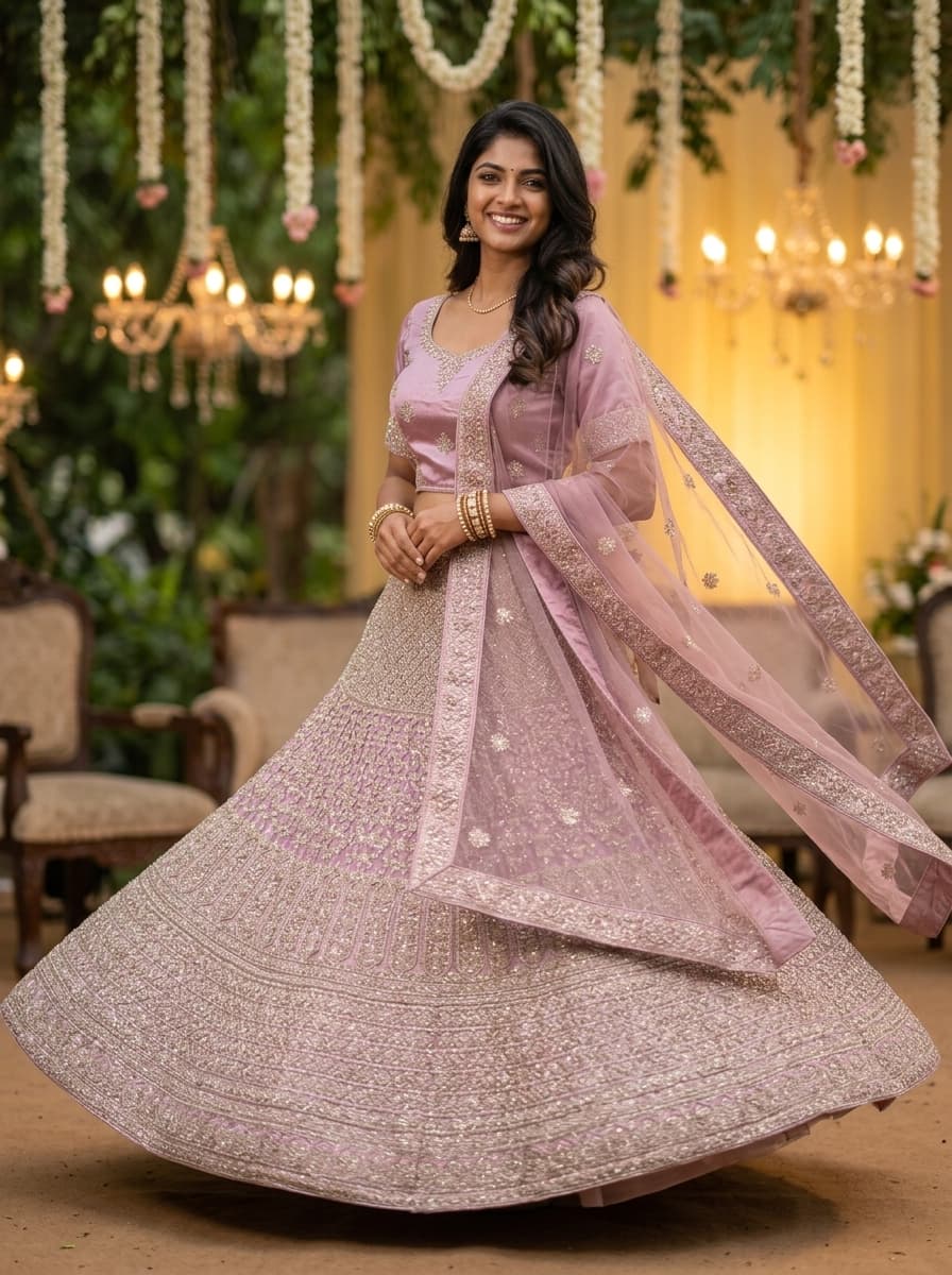 Lilac Embroidered Lehenga