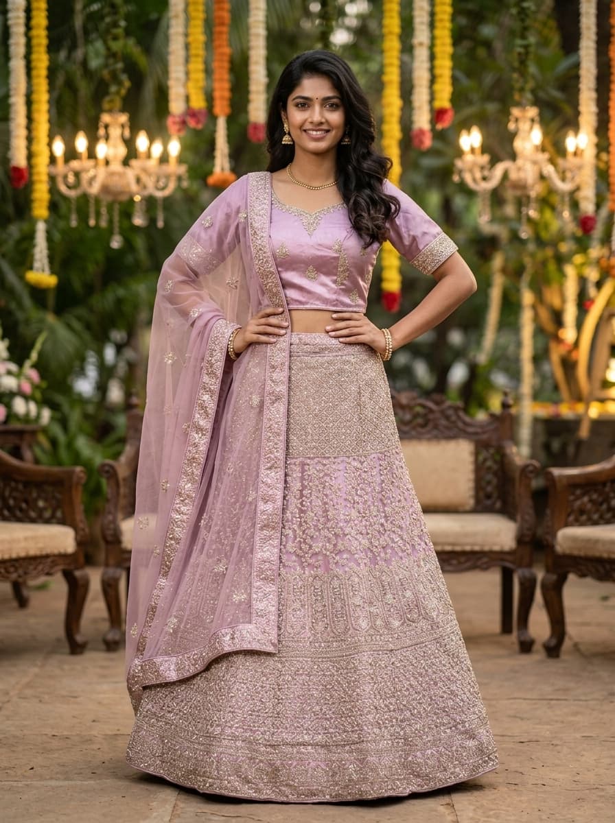 Lilac Embroidered Lehenga