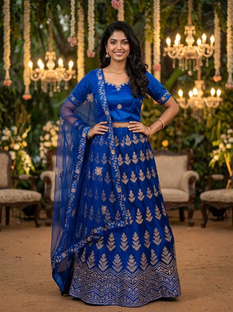 Royal Blue Butti Embroidered Lehenga