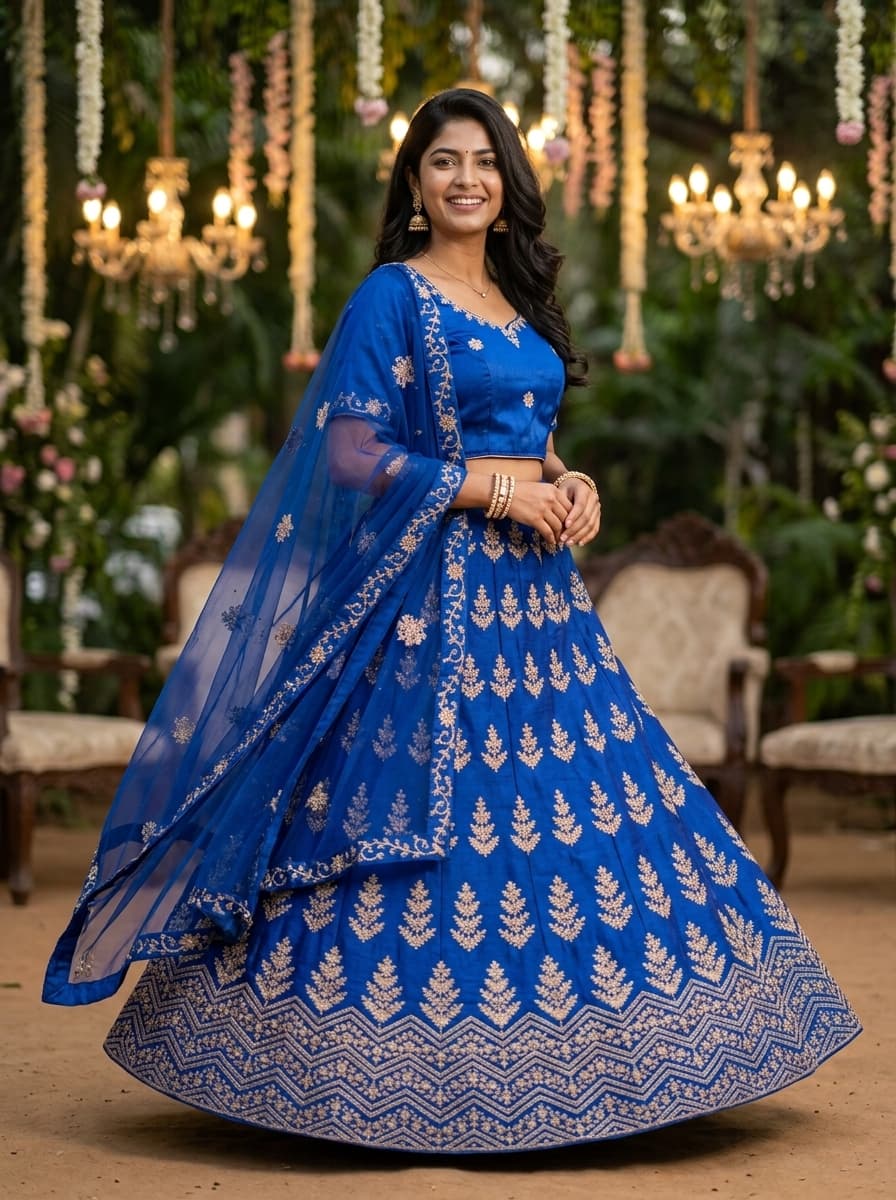 Royal Blue Butti Embroidered Lehenga