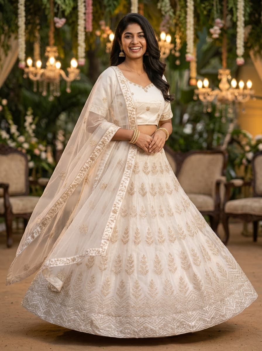 Pearl White Embroidered Lehenga