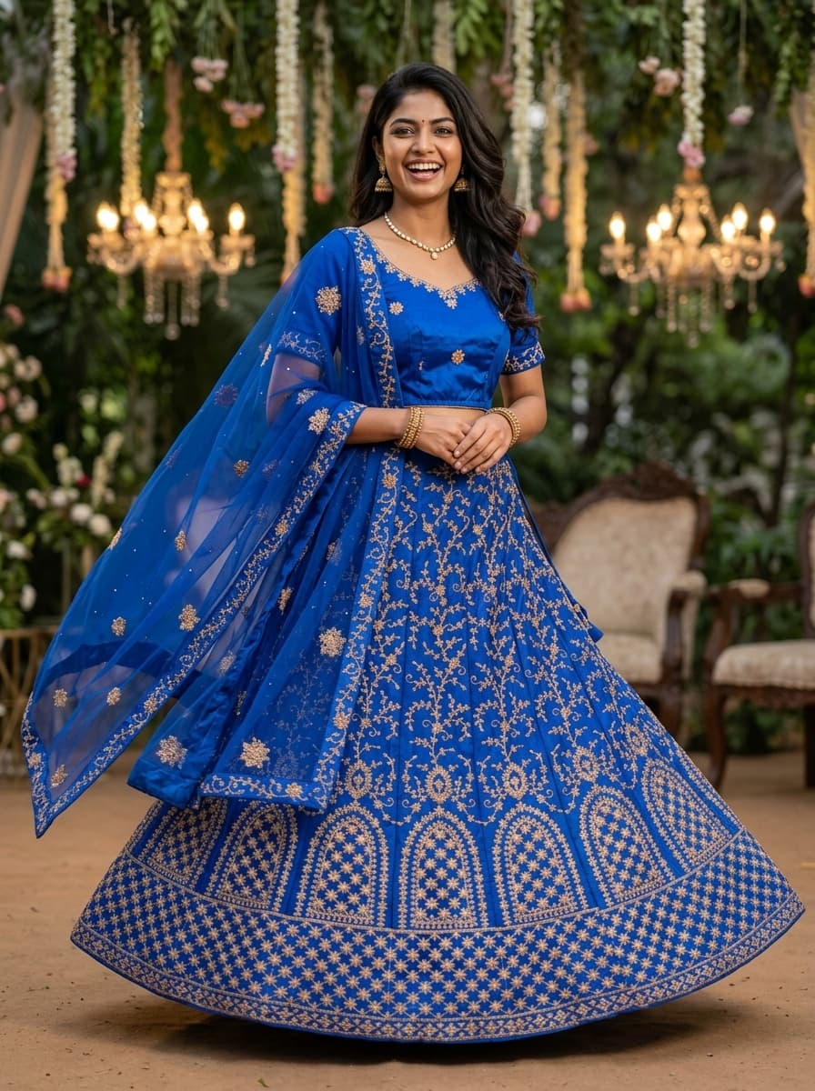Royal Blue Vine Embroidered Lehenga