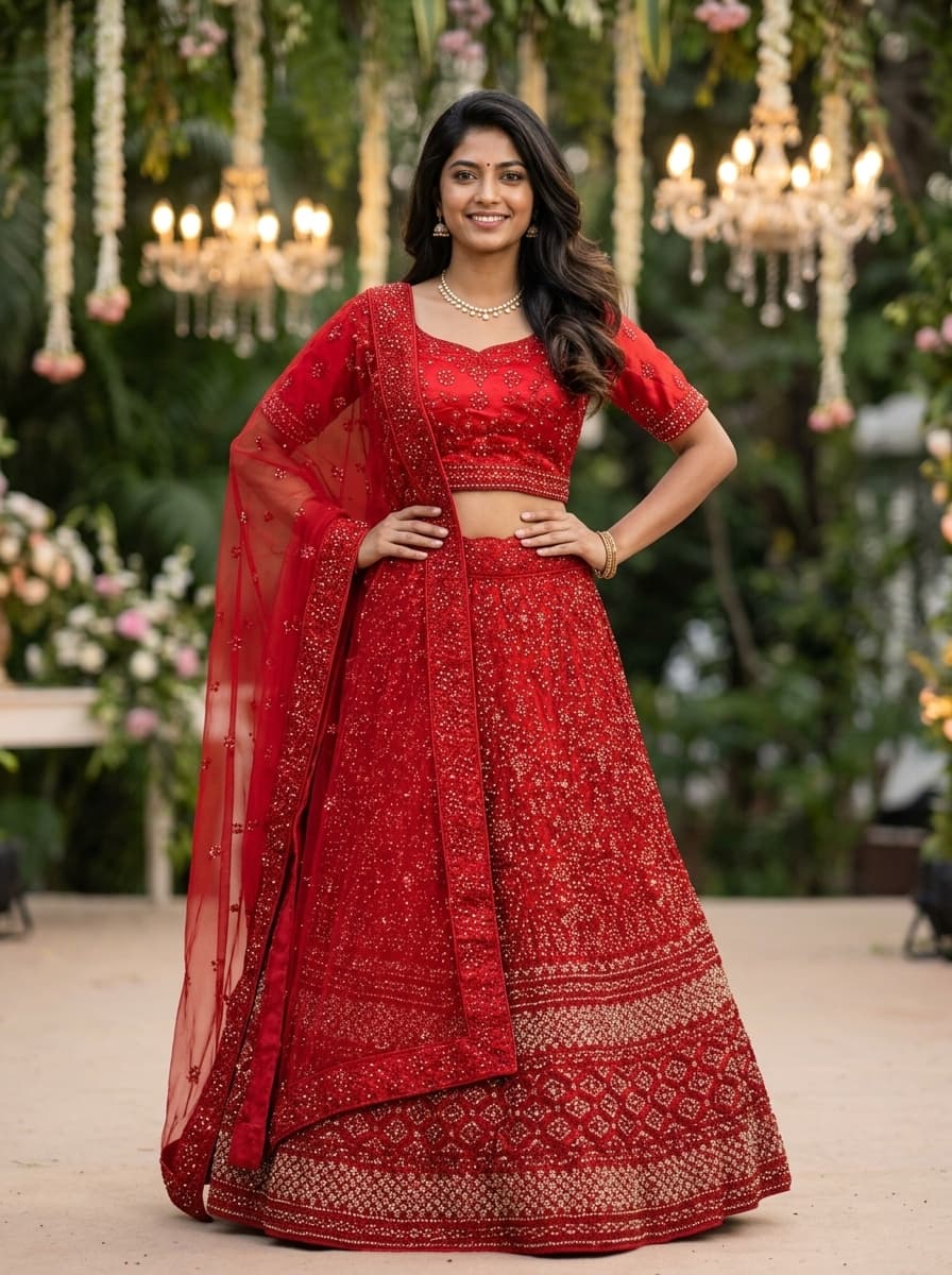 Red Sequin Bridal Lehenga