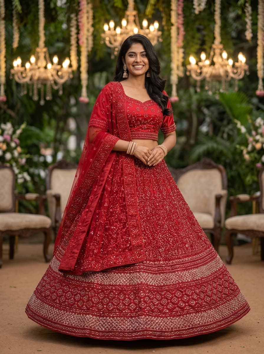 Red Sequin Bridal Lehenga