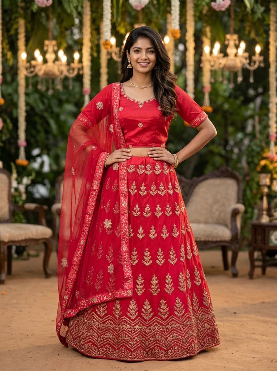 Hot Pink Embroidered Lehenga