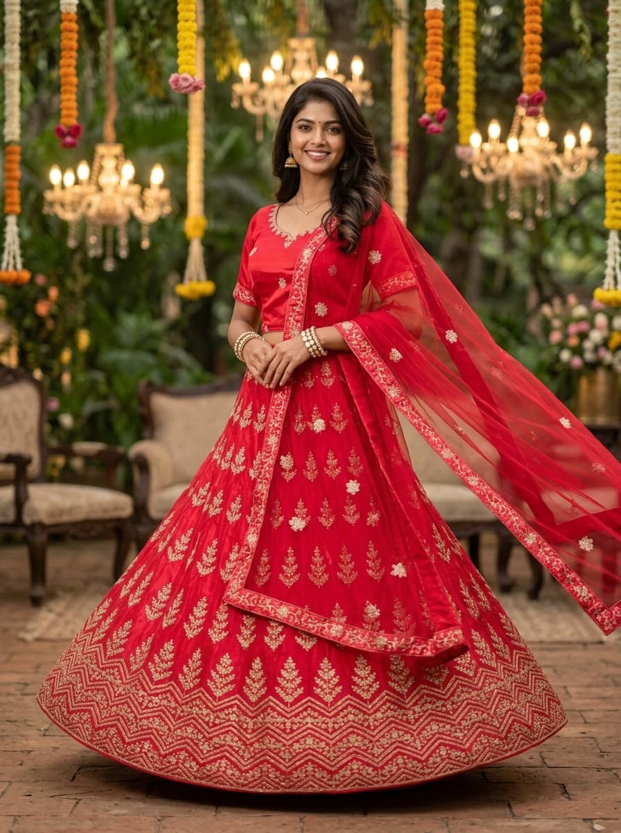 Hot Pink Embroidered Lehenga