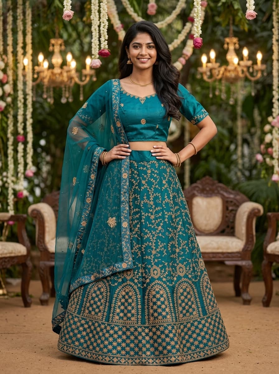 Green Vine Embroidered Lehenga