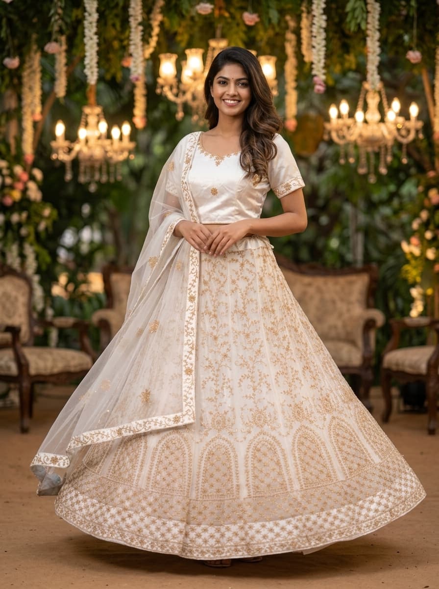 Ivory White Embroidered Lehenga