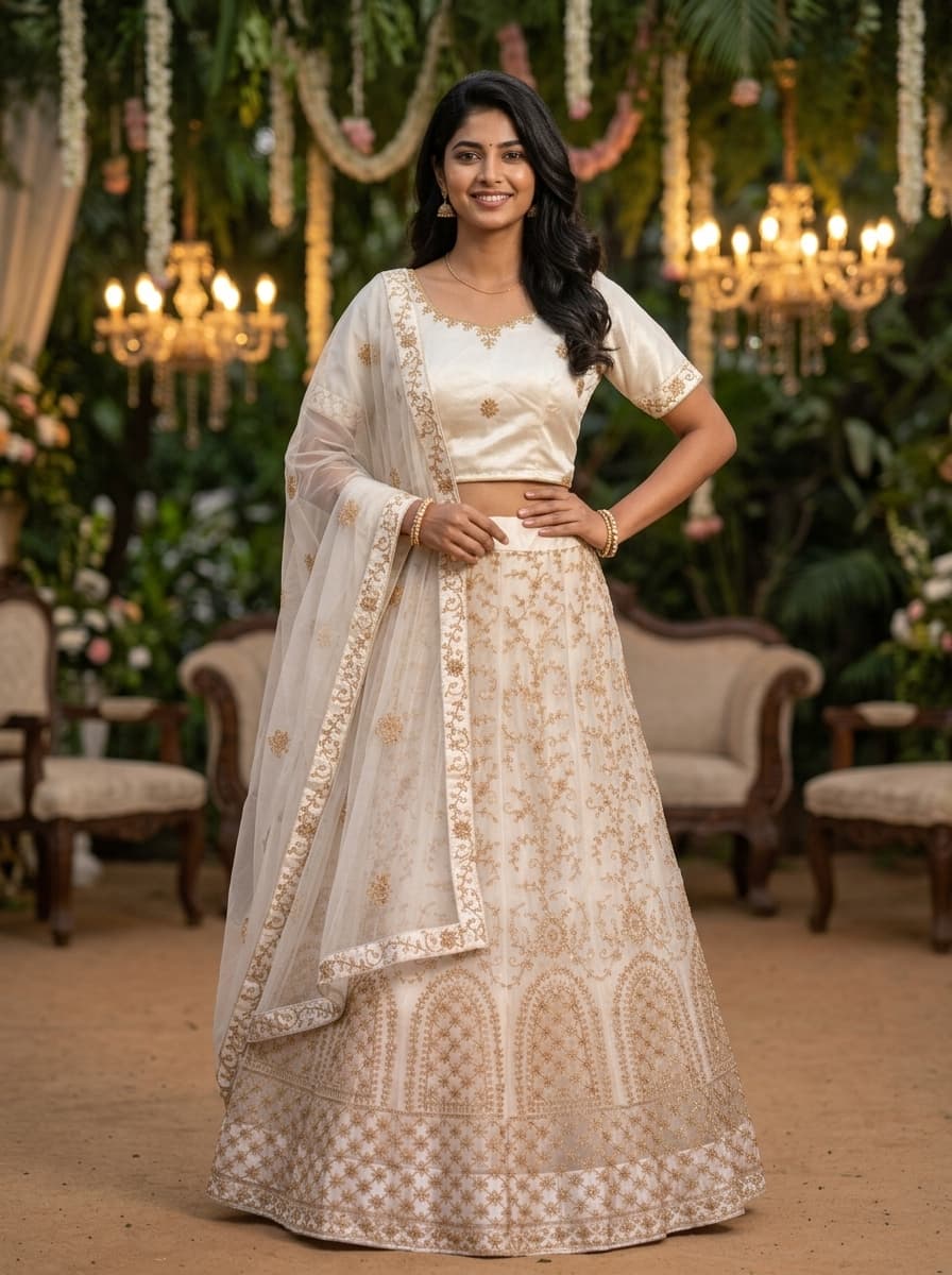 Ivory White Embroidered Lehenga
