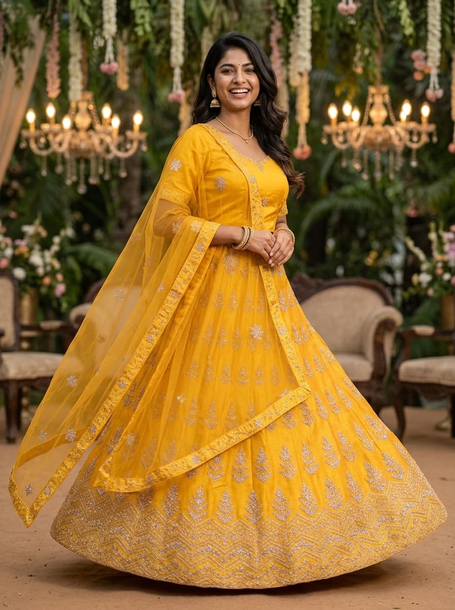 Yellow Embroidered Festive Lehenga
