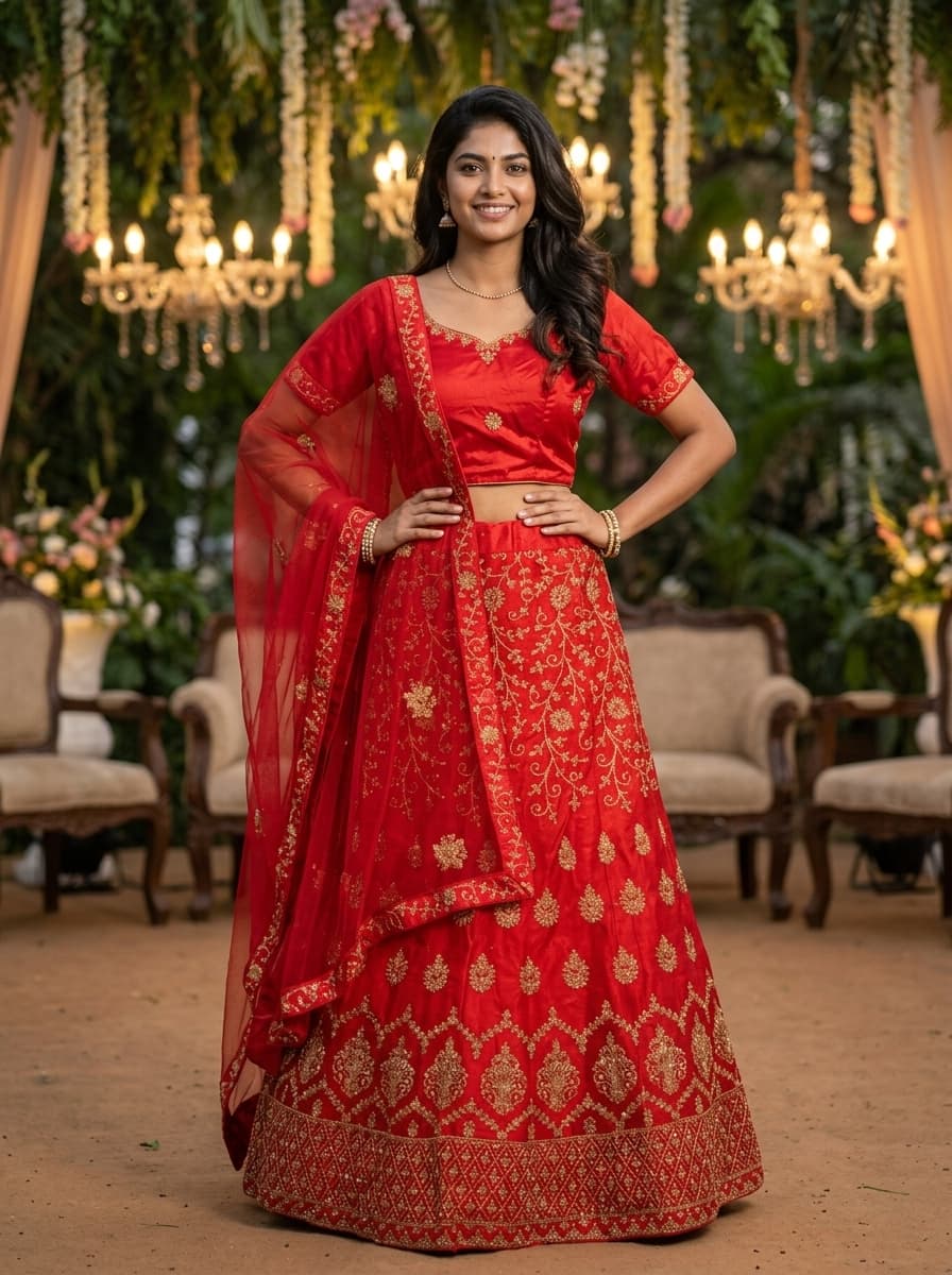Red Vine Embroidered Bridal Lehenga