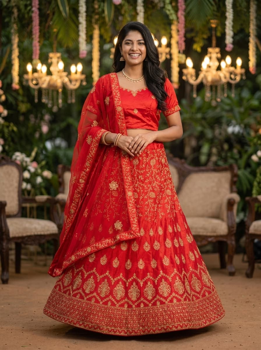 Red Vine Embroidered Bridal Lehenga