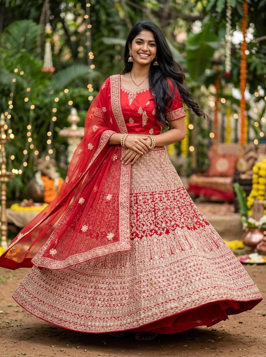 Hot Pink Gold Embroidered Bridal Lehenga