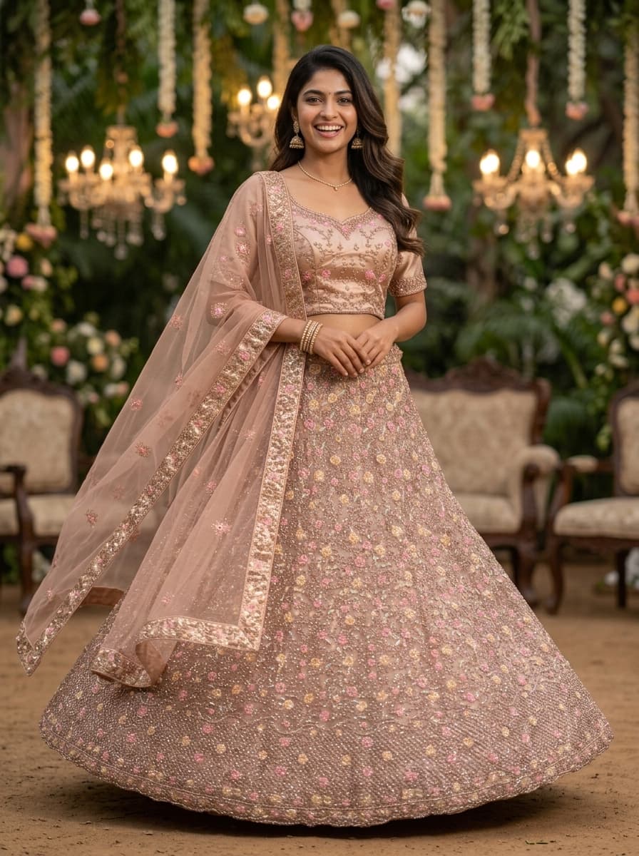 Royal Light Purple Floral Bridal Lehenga