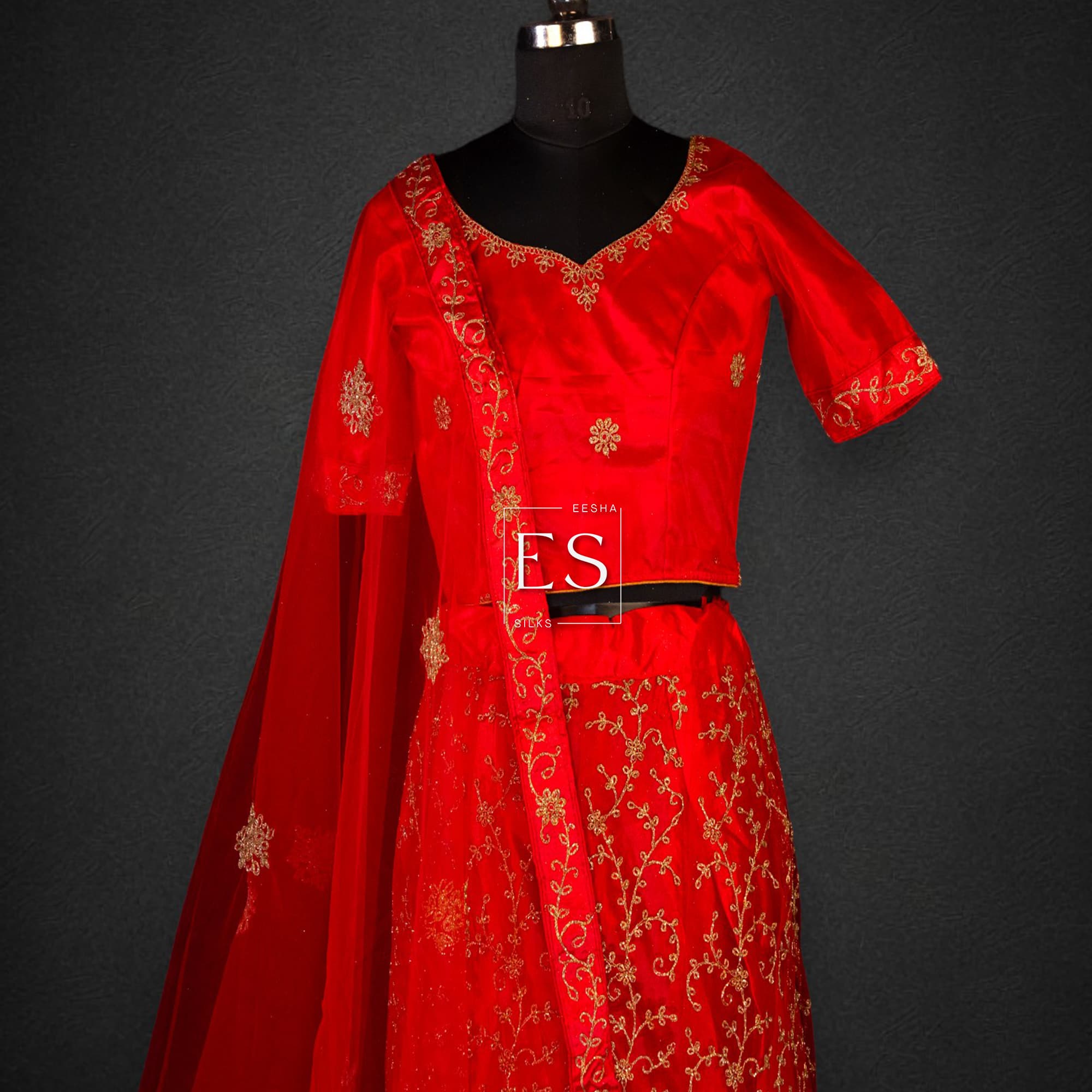 Red Embroidered Lehenga