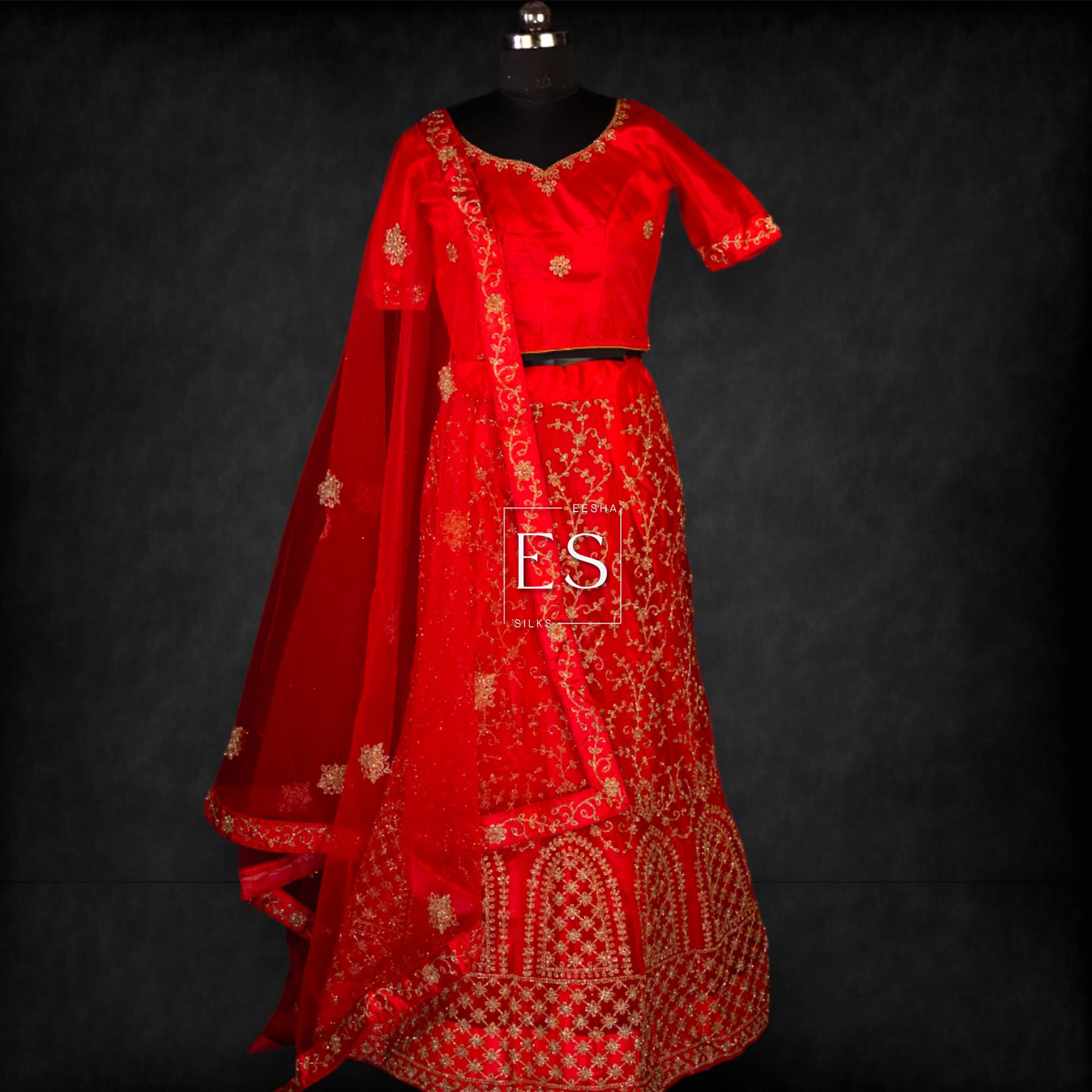 Red Embroidered Lehenga