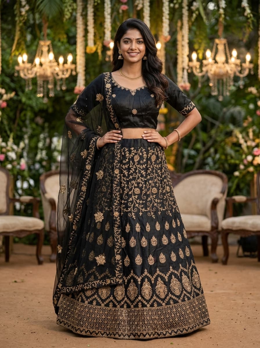 Black Gold Embroidered Lehenga