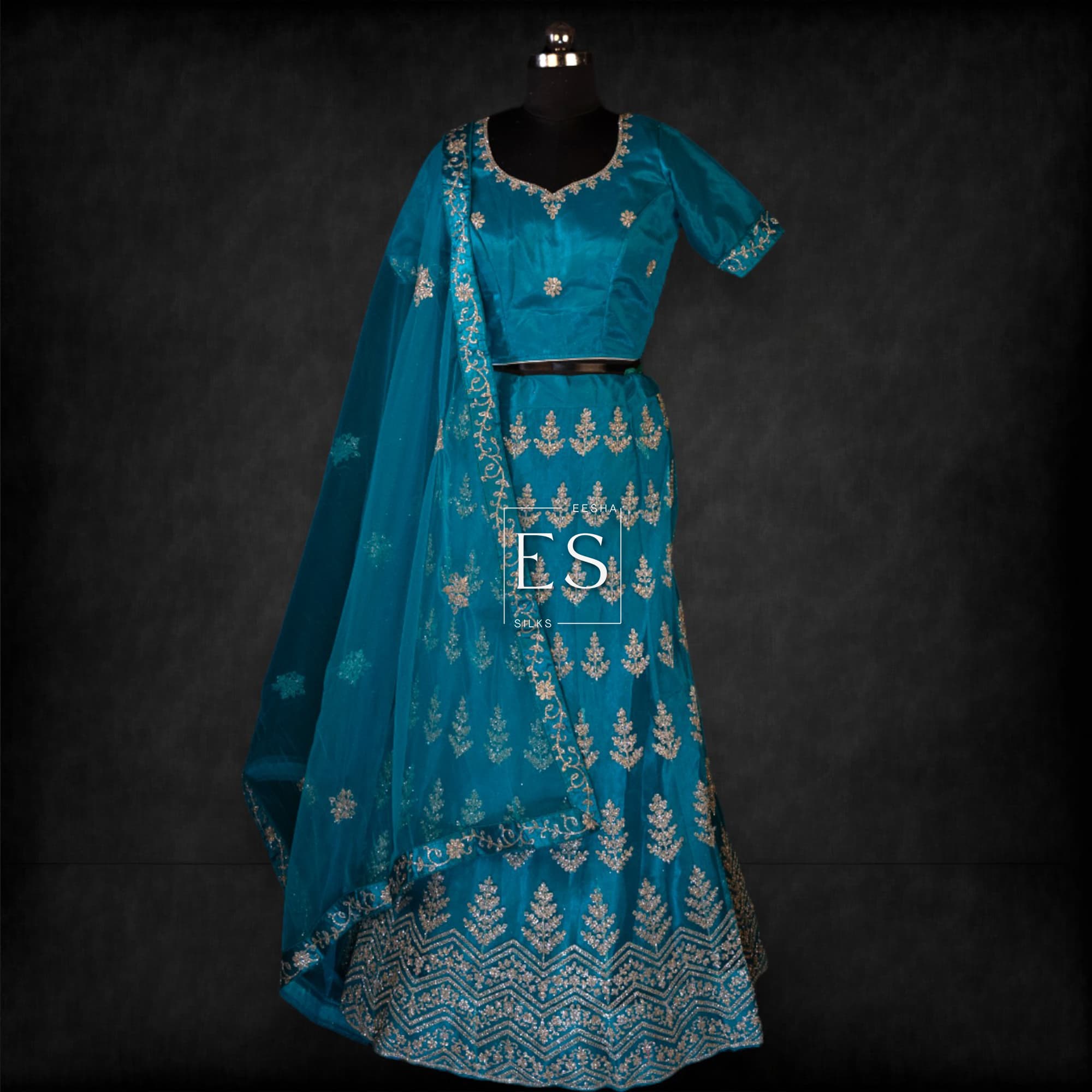 Turquoise Blue Embroidered Lehenga