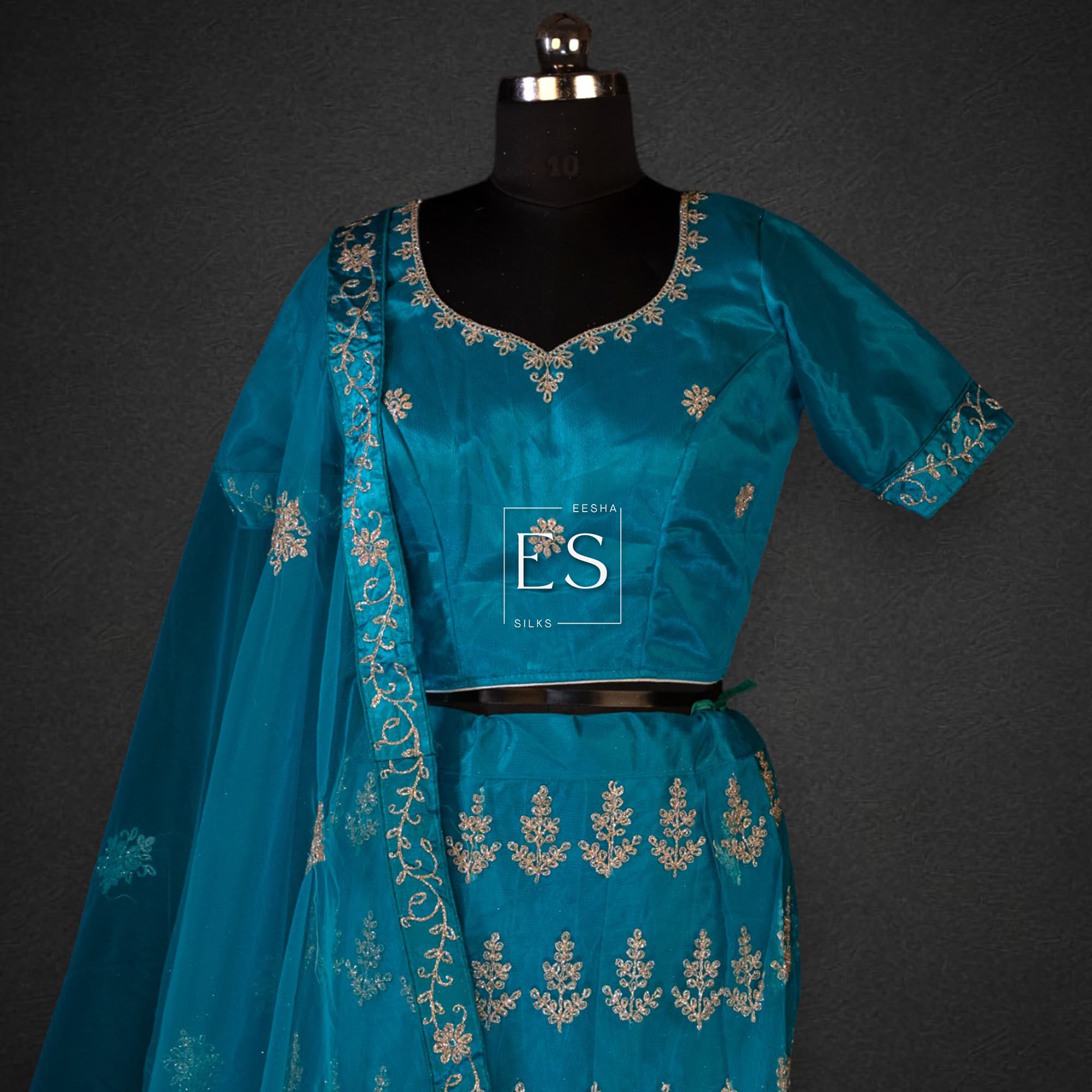 Turquoise Blue Embroidered Lehenga