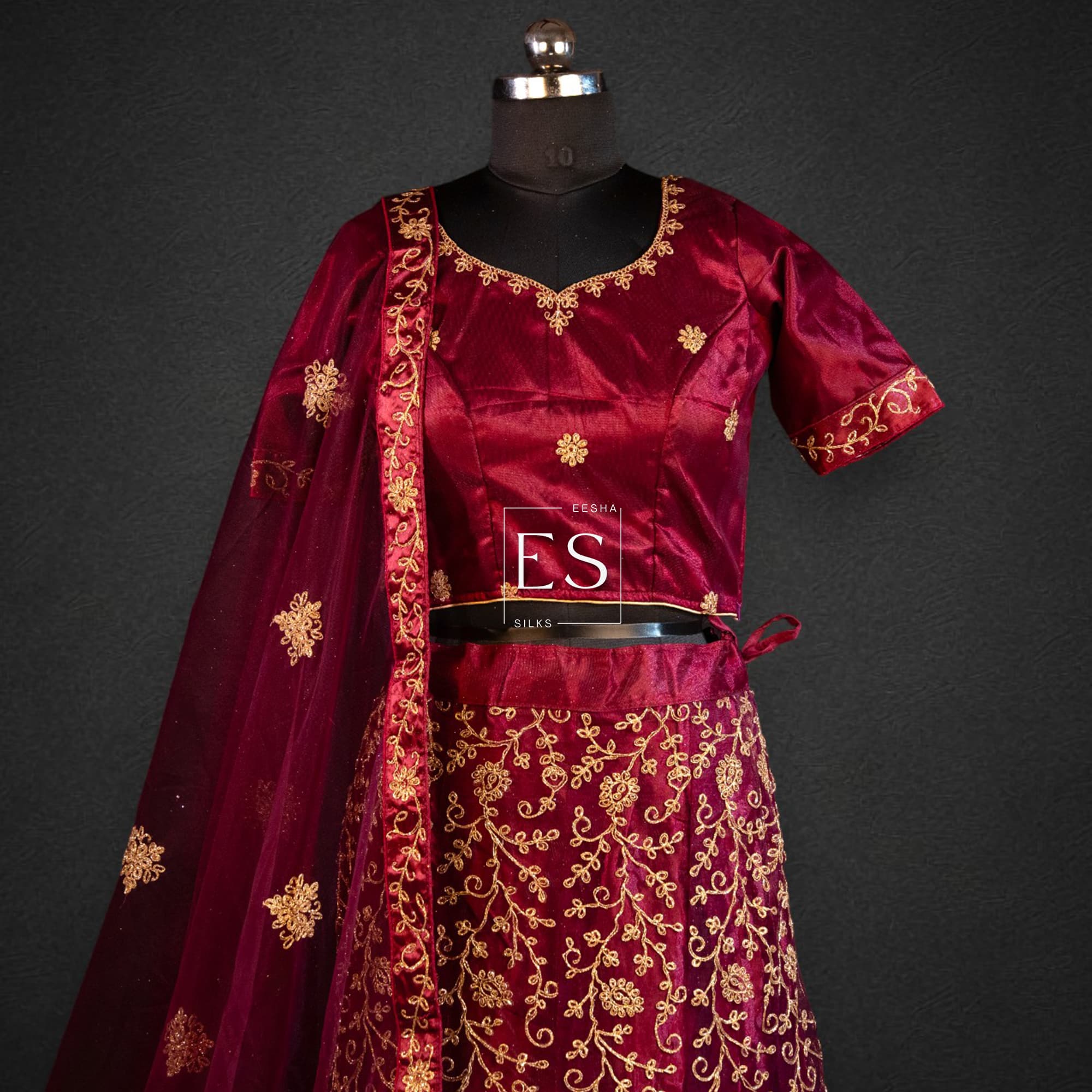 Dark Maroon Embroidered Lehenga