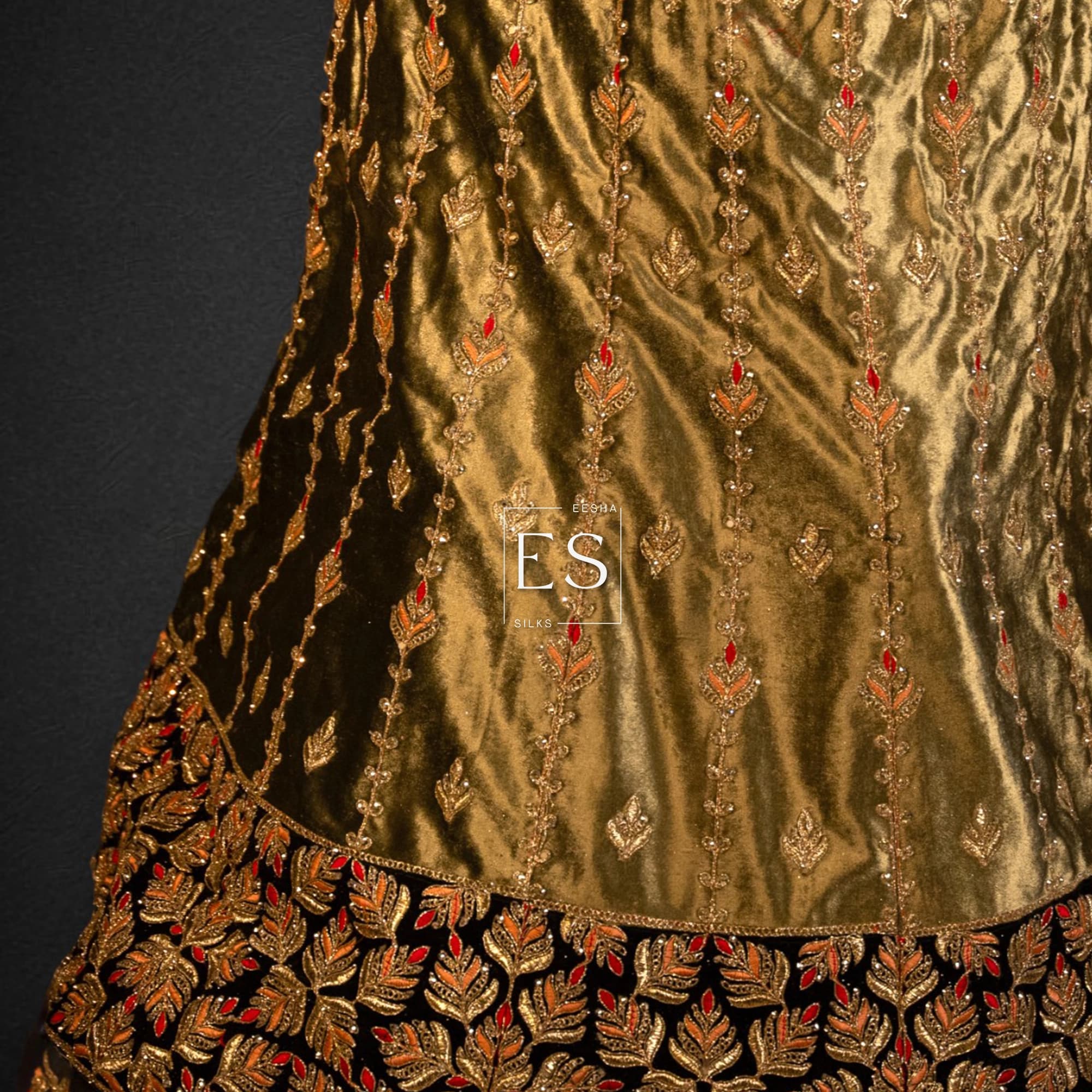 Olive Gold Lehenga with Peach Dupatta - View 3