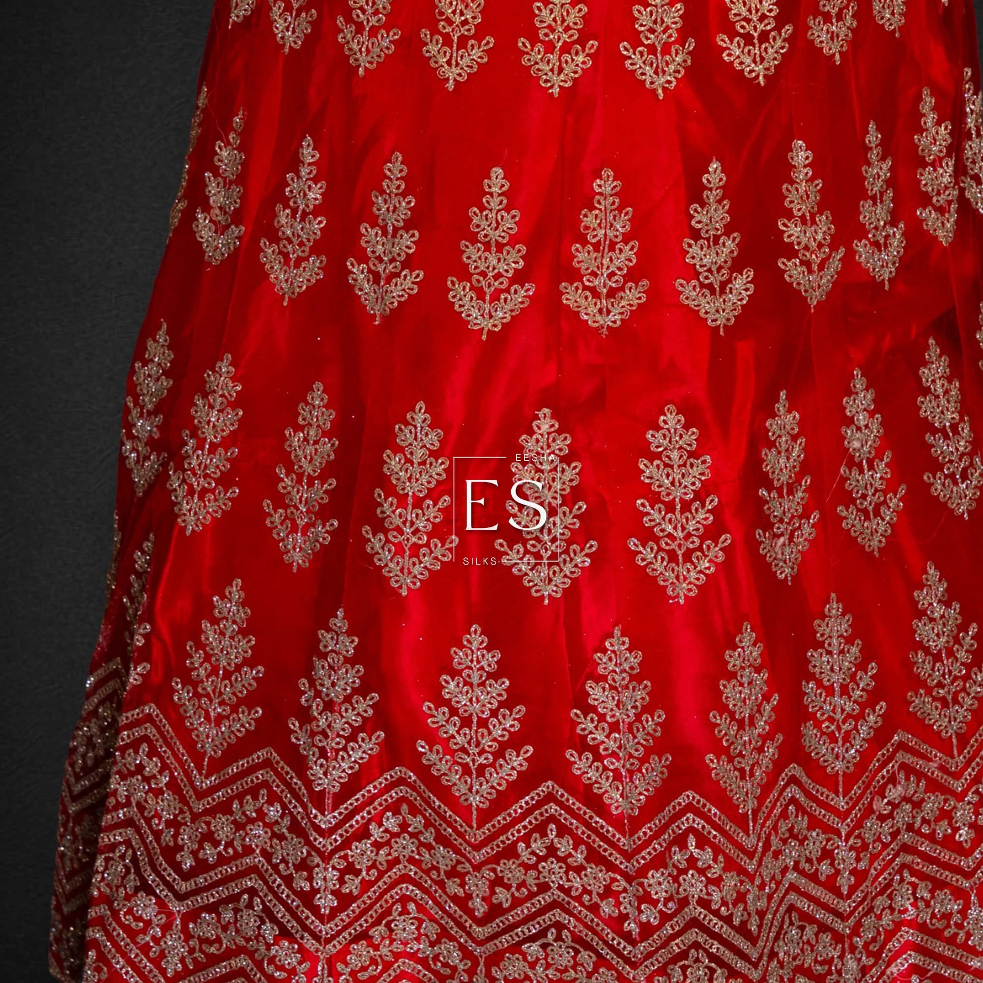 Red Butti Embroidered Bridal Lehenga - View 3