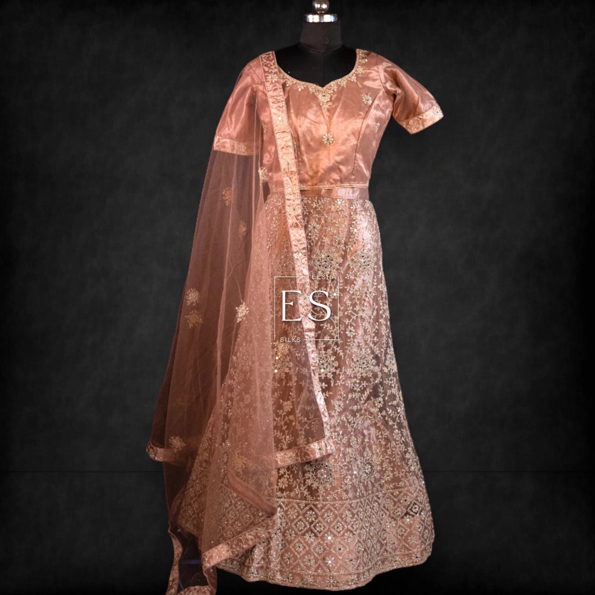 Rose Gold Embroidered Lehenga - View 1