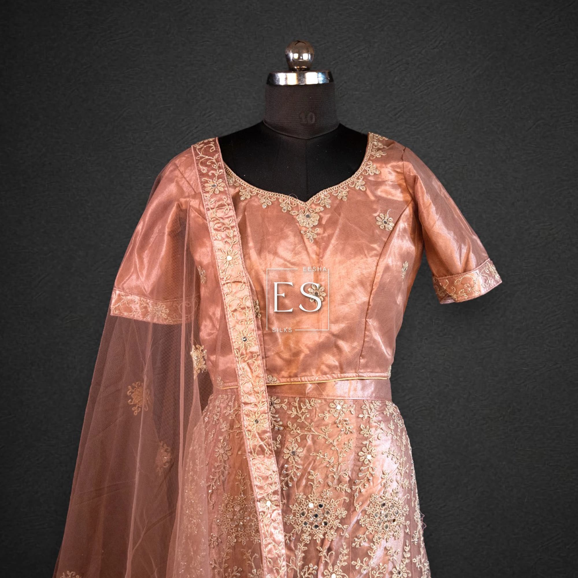 Rose Gold Embroidered Lehenga - View 2