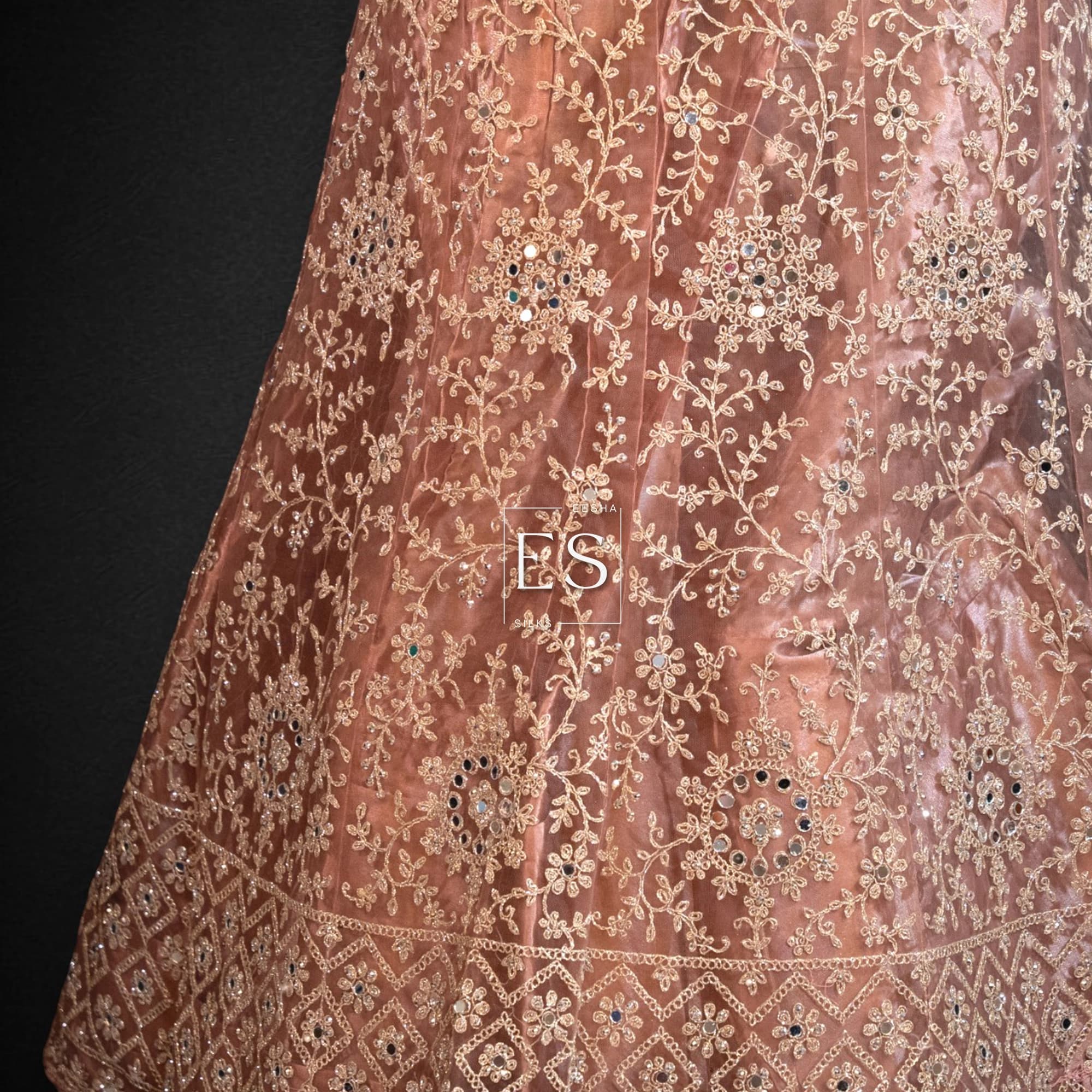 Rose Gold Embroidered Lehenga - View 3