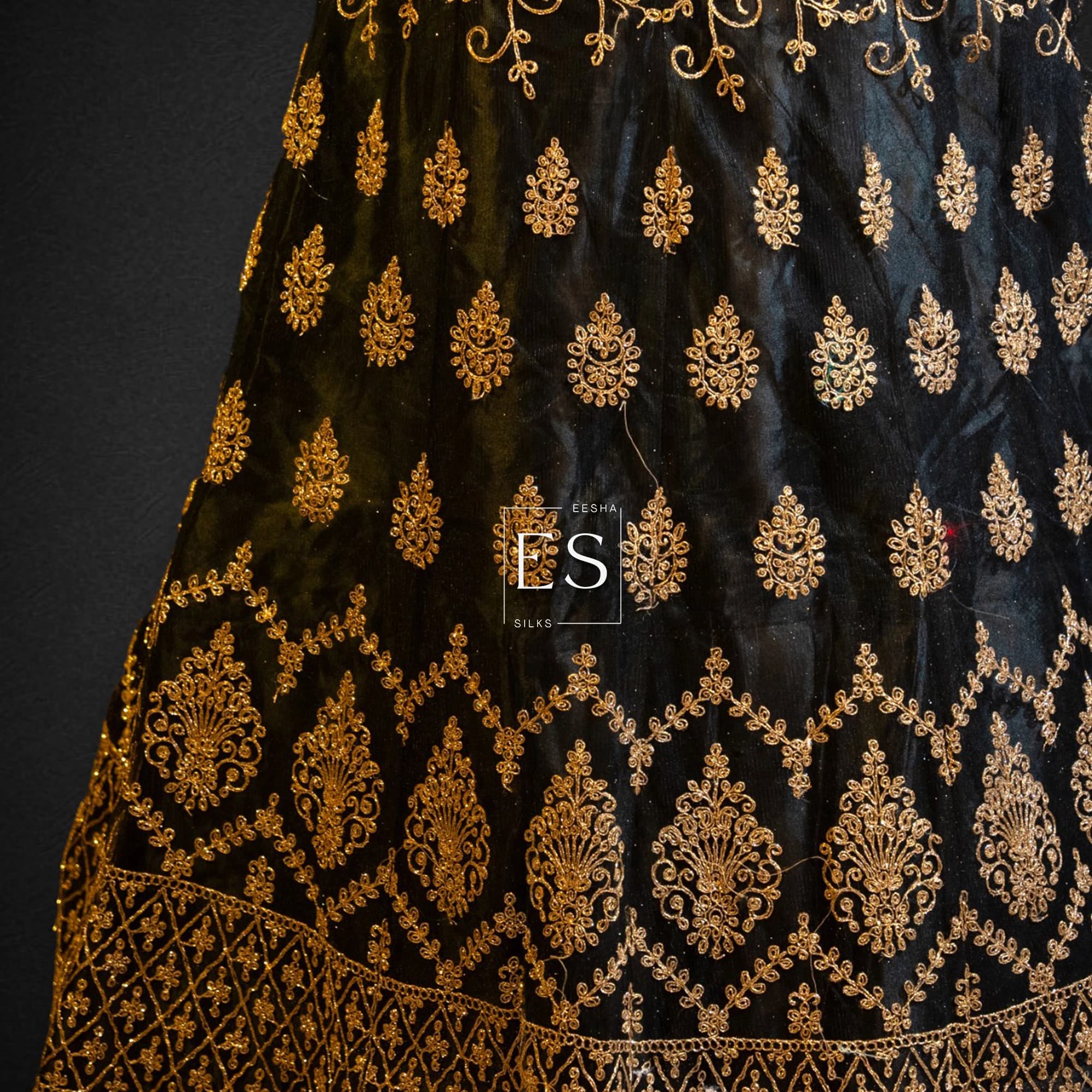 Black Gold Embroidered Lehenga - View 3