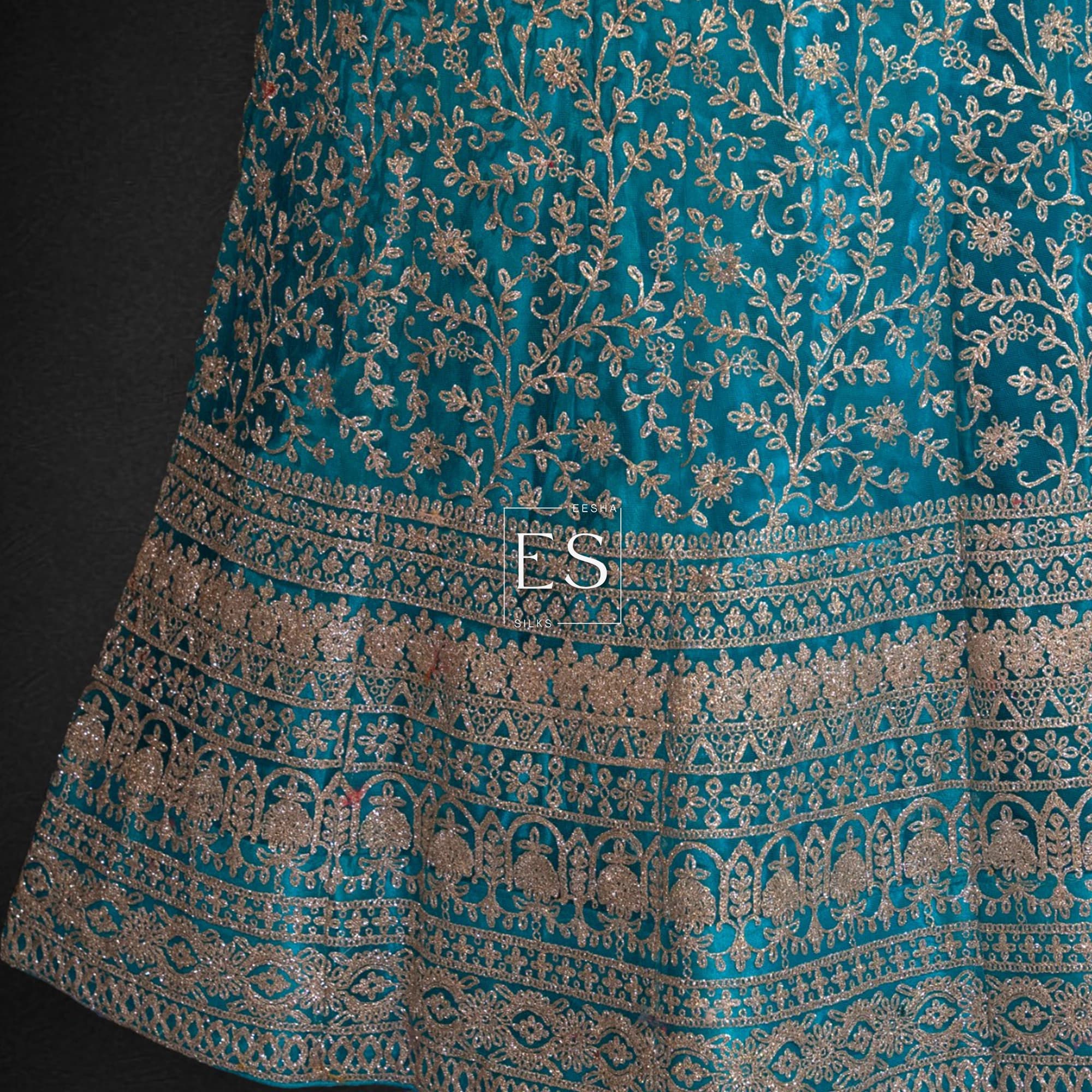 Turquoise Embroidered Lehenga - View 3