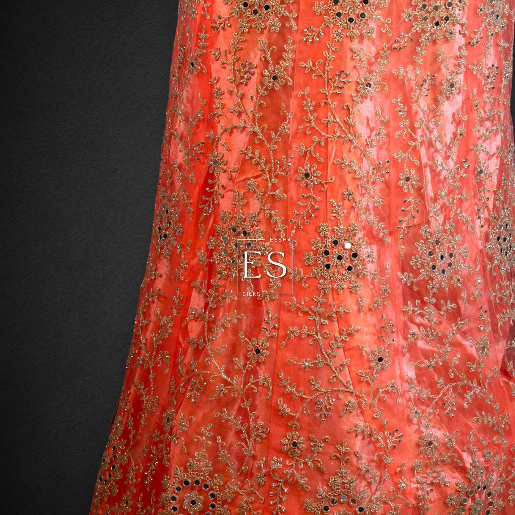 Coral Orange Embroidered Lehenga - View 3
