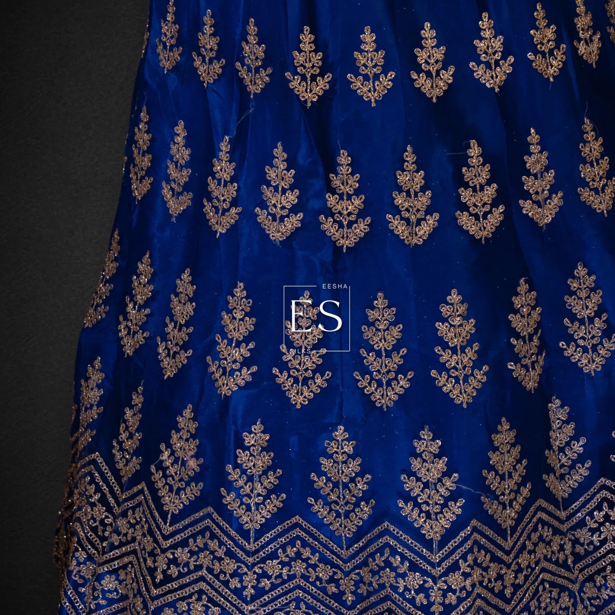 Royal Blue Butti Embroidered Lehenga - View 3