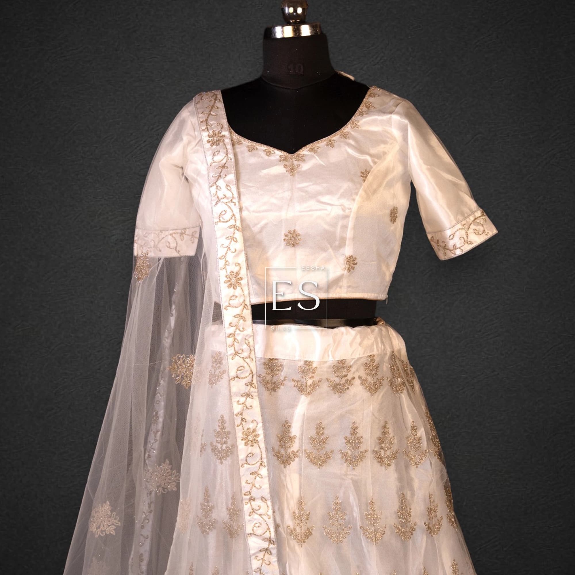 Pearl White Embroidered Lehenga - View 2