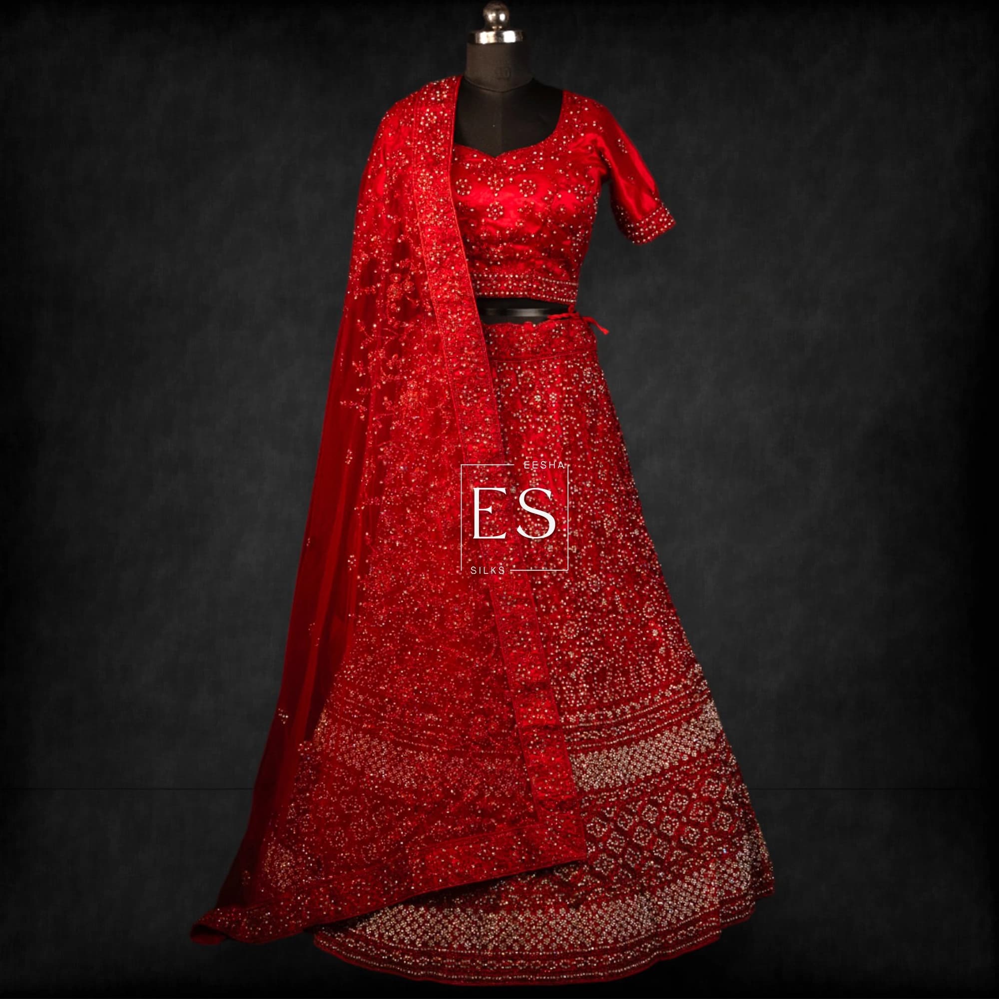 Red Sequin Bridal Lehenga - View 1