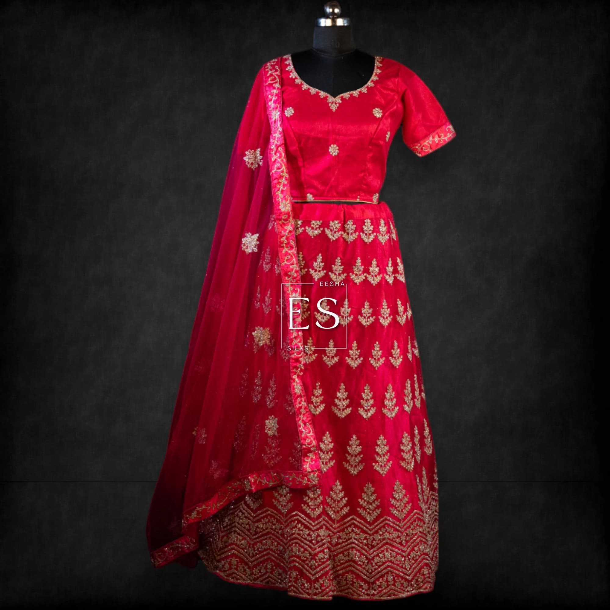 Hot Pink Embroidered Lehenga - View 1
