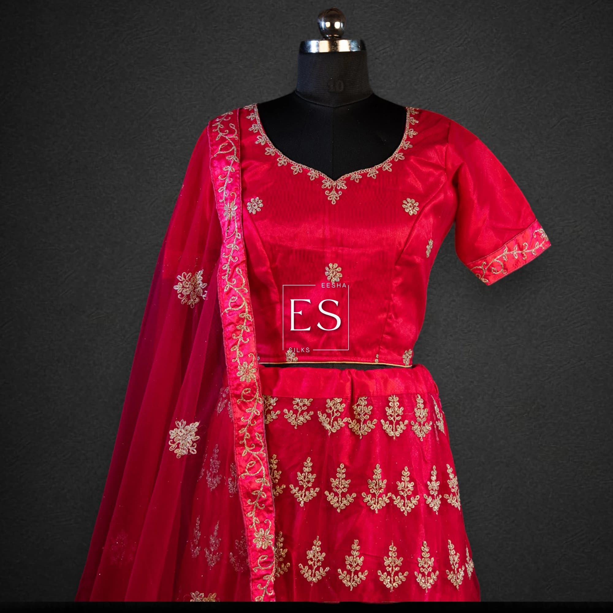 Hot Pink Embroidered Lehenga - View 2