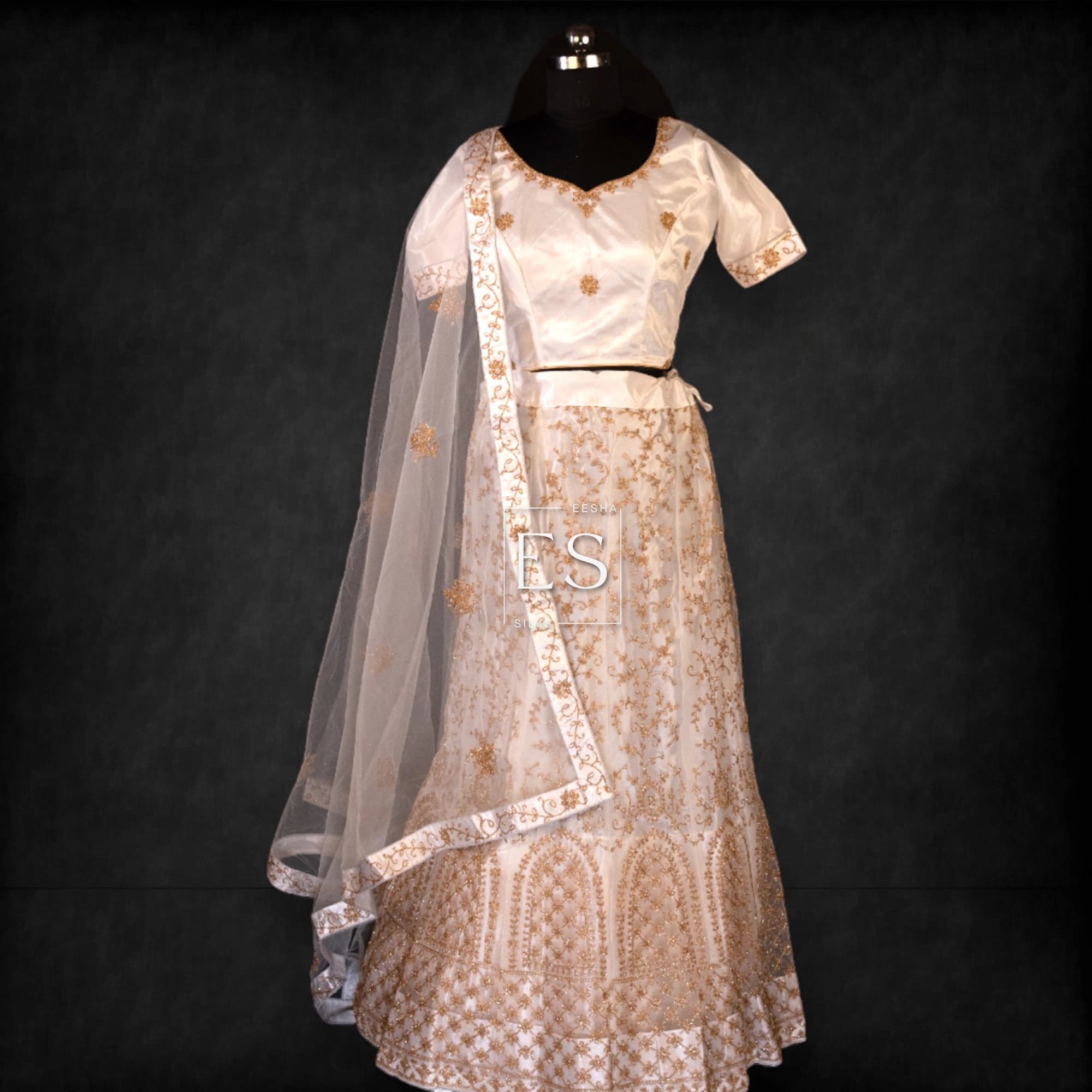 Ivory White Embroidered Lehenga - View 1