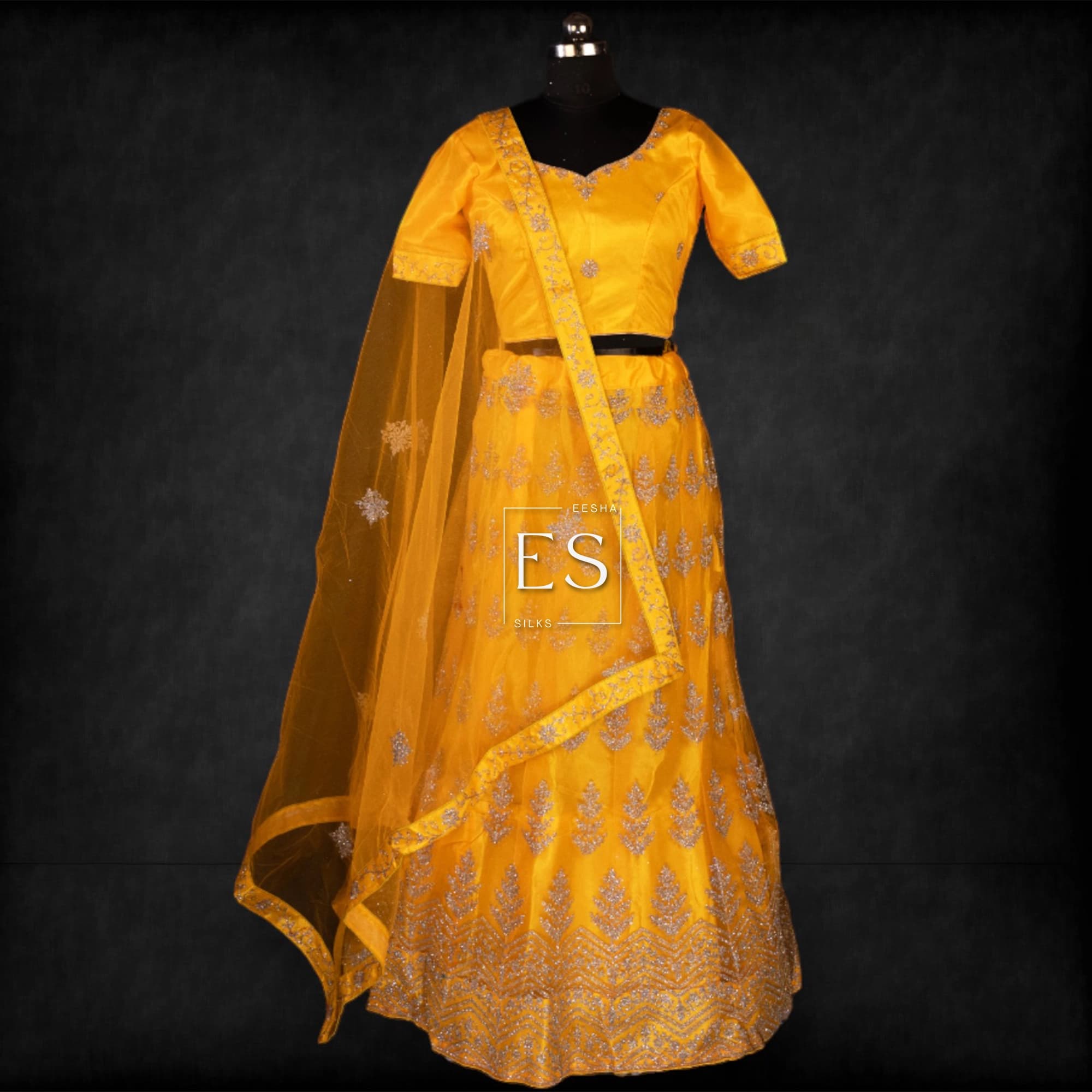 Yellow Embroidered Festive Lehenga - View 1