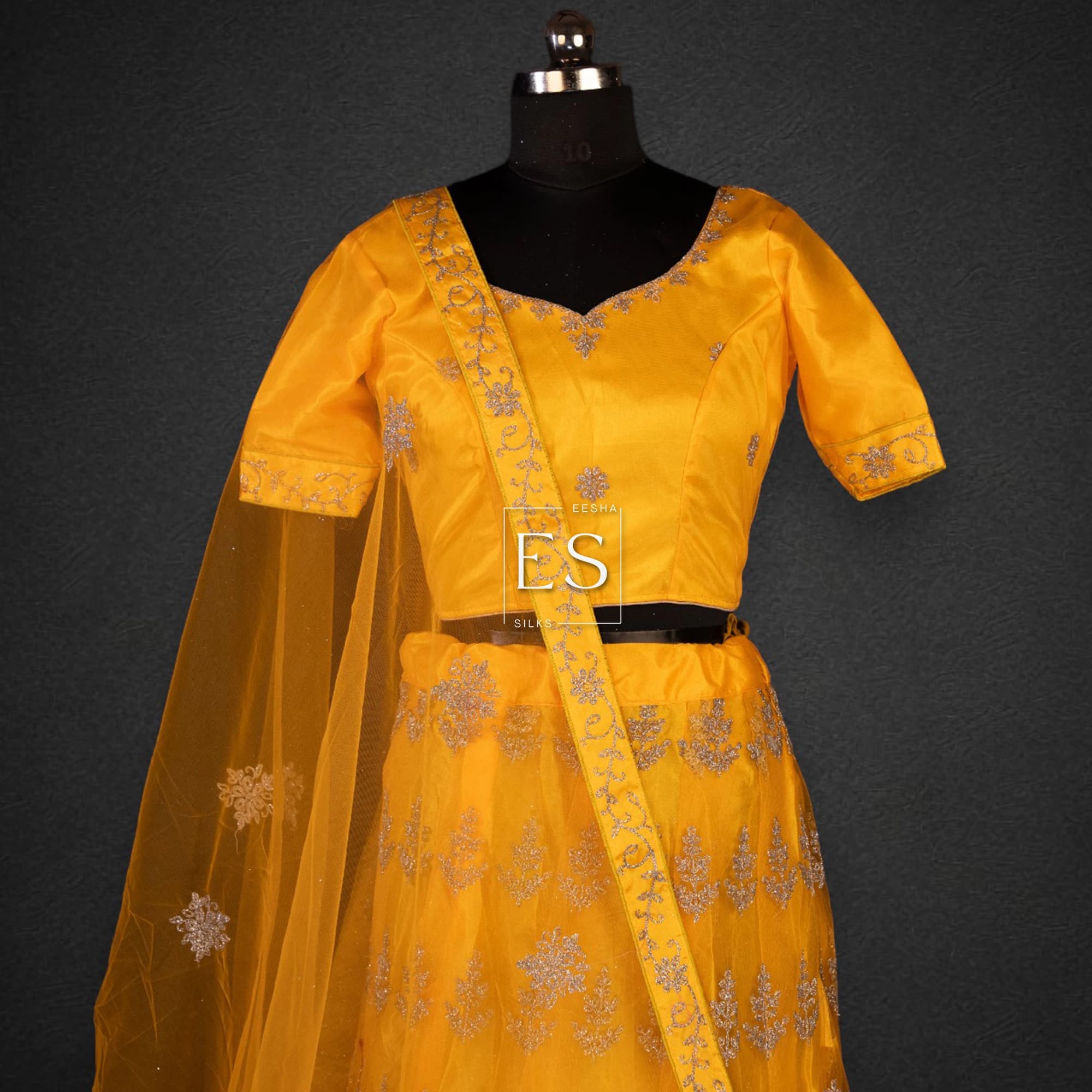 Yellow Embroidered Festive Lehenga - View 2