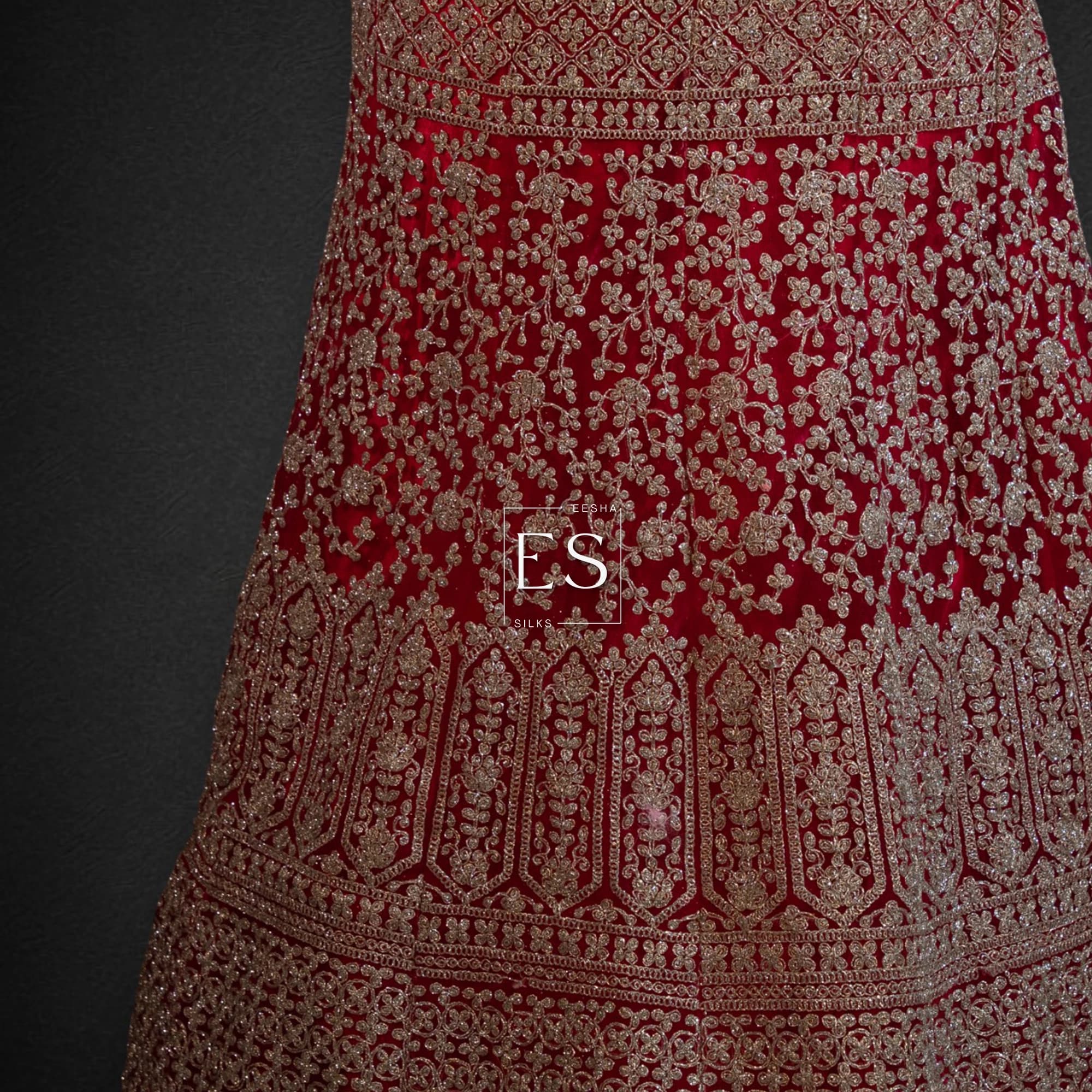 Red Gold Embroidered Bridal Lehenga - View 3